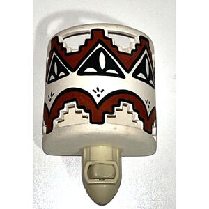 Southwest Native Design Hand Painted signed Pottery Night Light Mountain